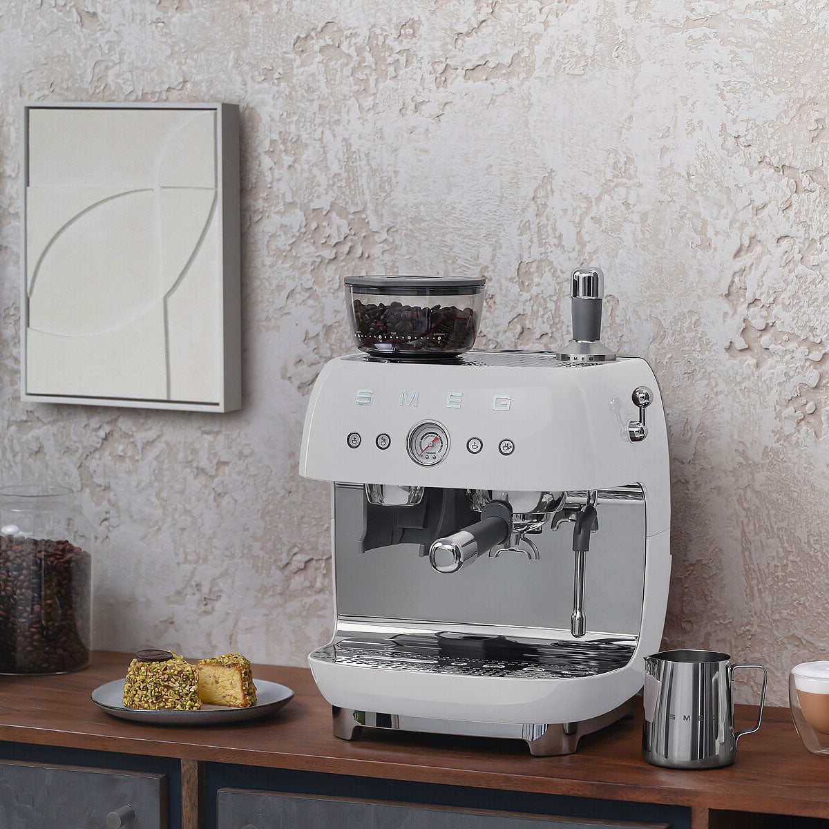 SMEG Manual Espresso Machine, White EGF03WHEU ECS Coffee