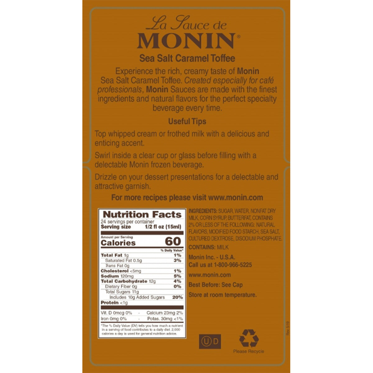 Monin Sea Salt Caramel Toffee Sauce, 12 oz. ECS Coffee