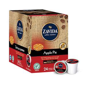 A box of Zavida Apple Pie single serve flavoured coffee k-cups.