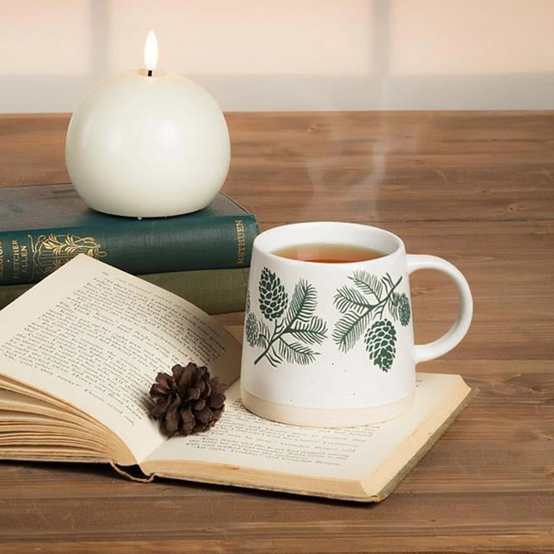 Abbott White Pinecone Holiday Mug, 14 oz.