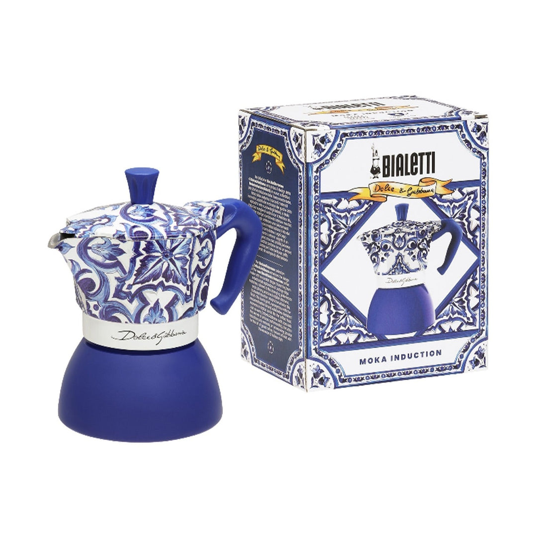 Bialetti Dolce&amp;Gabbana Moka Induction 4 Cup Coffee Maker, Mediterranean Blue
