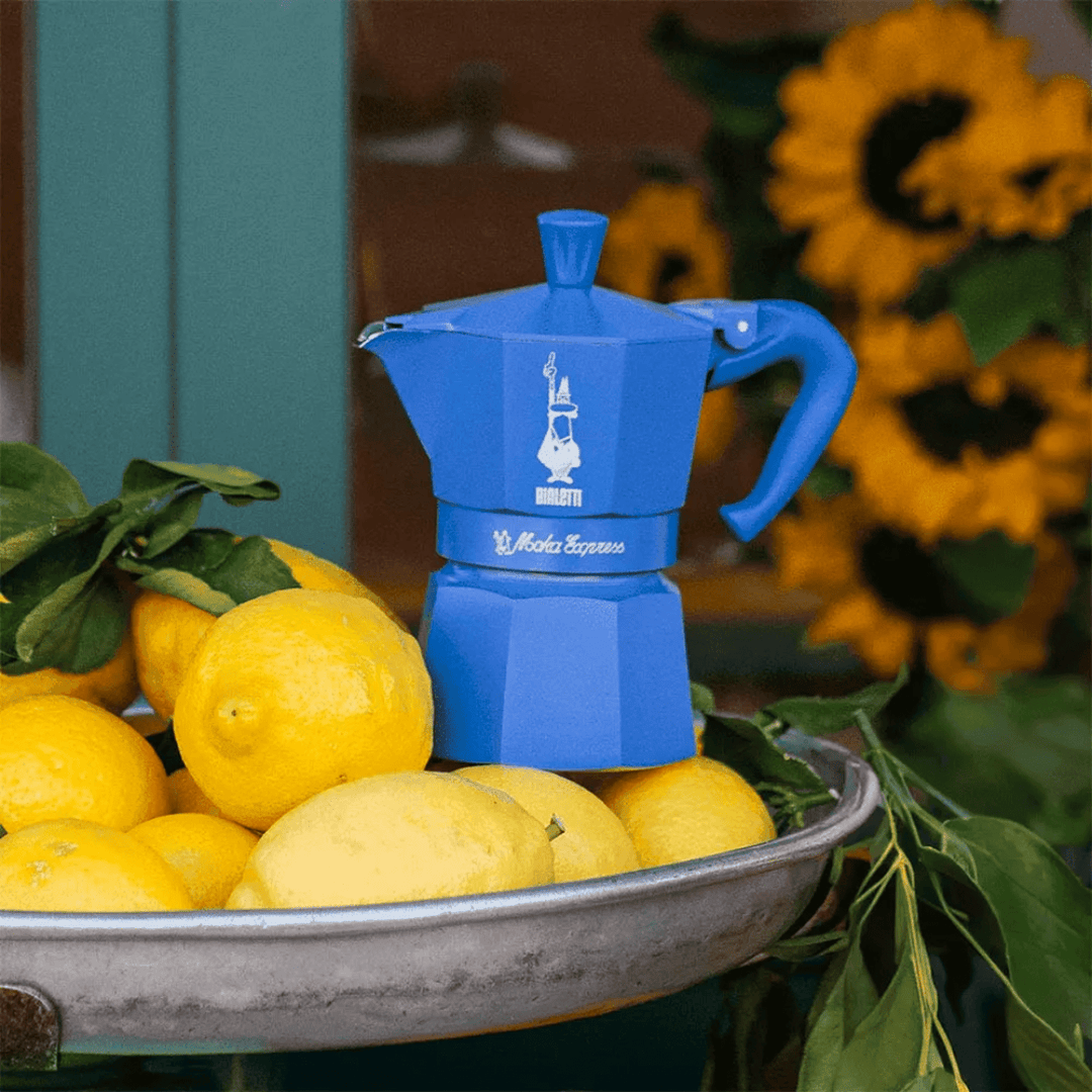 Bialetti Fruit Collection Moka Express 3-Cup Stovetop Espresso Maker, Deep Blue