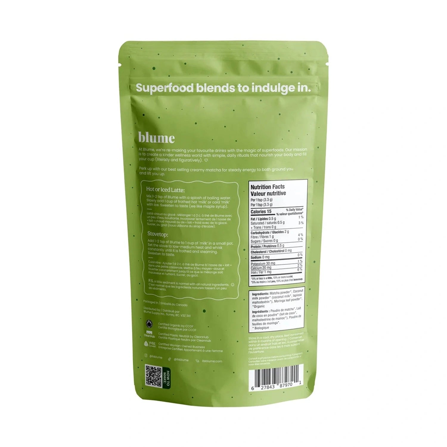 Blume Matcha Coconut Superfood Latte Mix, 100g
