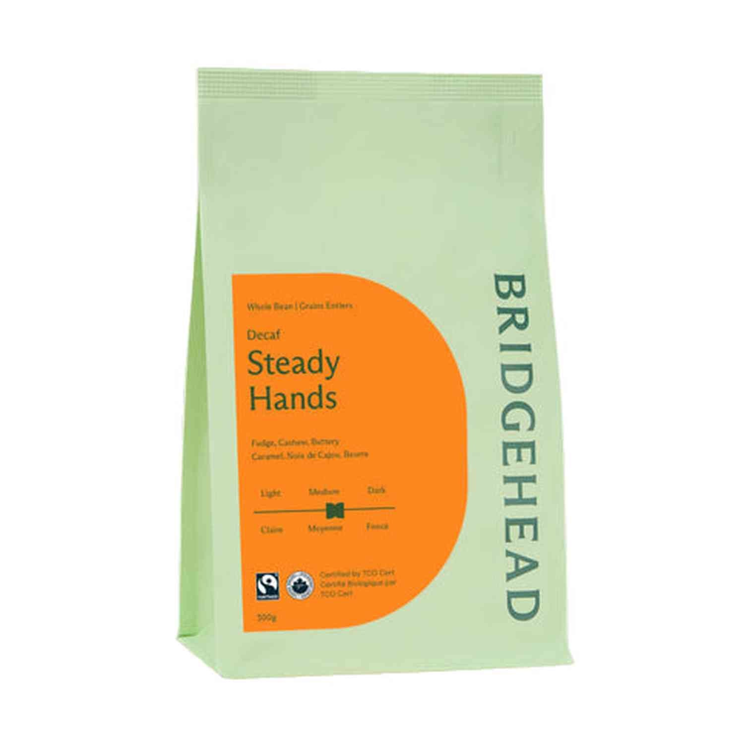 Bridgehead Coffee Steady Hands Decaf Whole Bean Coffee, 300 g