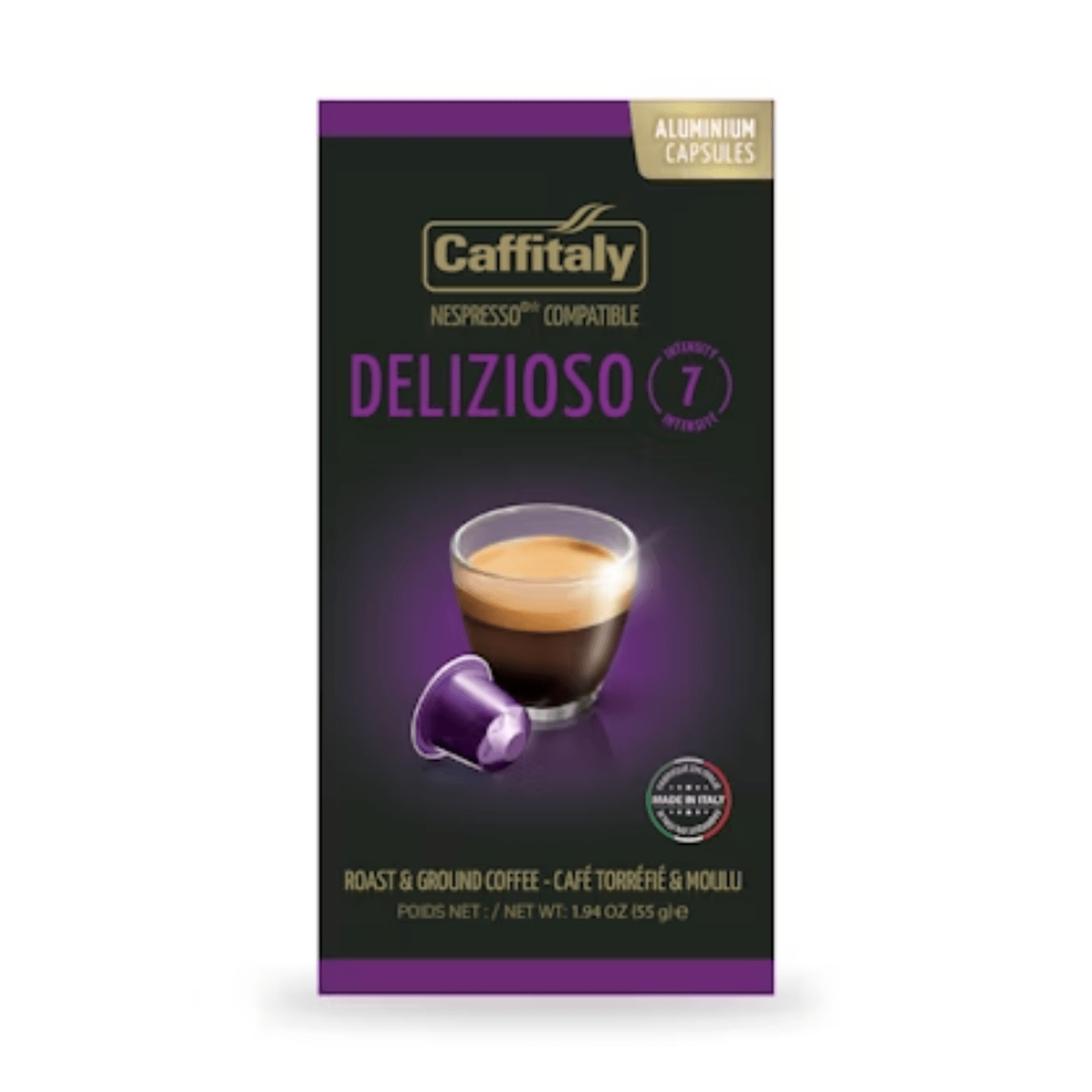 Caffitaly Delizioso Aluminum Nespresso Compatible Capsules, 10 Pack