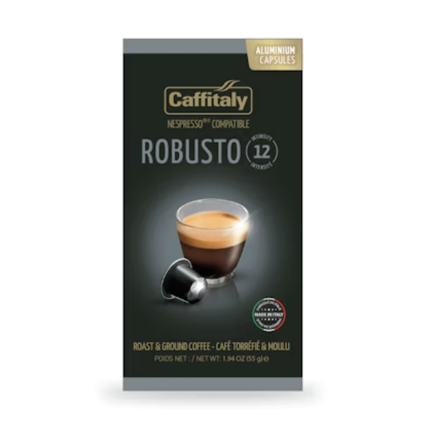 Caffitaly Robusto Aluminum Nespresso Compatible Capsules, 10 Pack