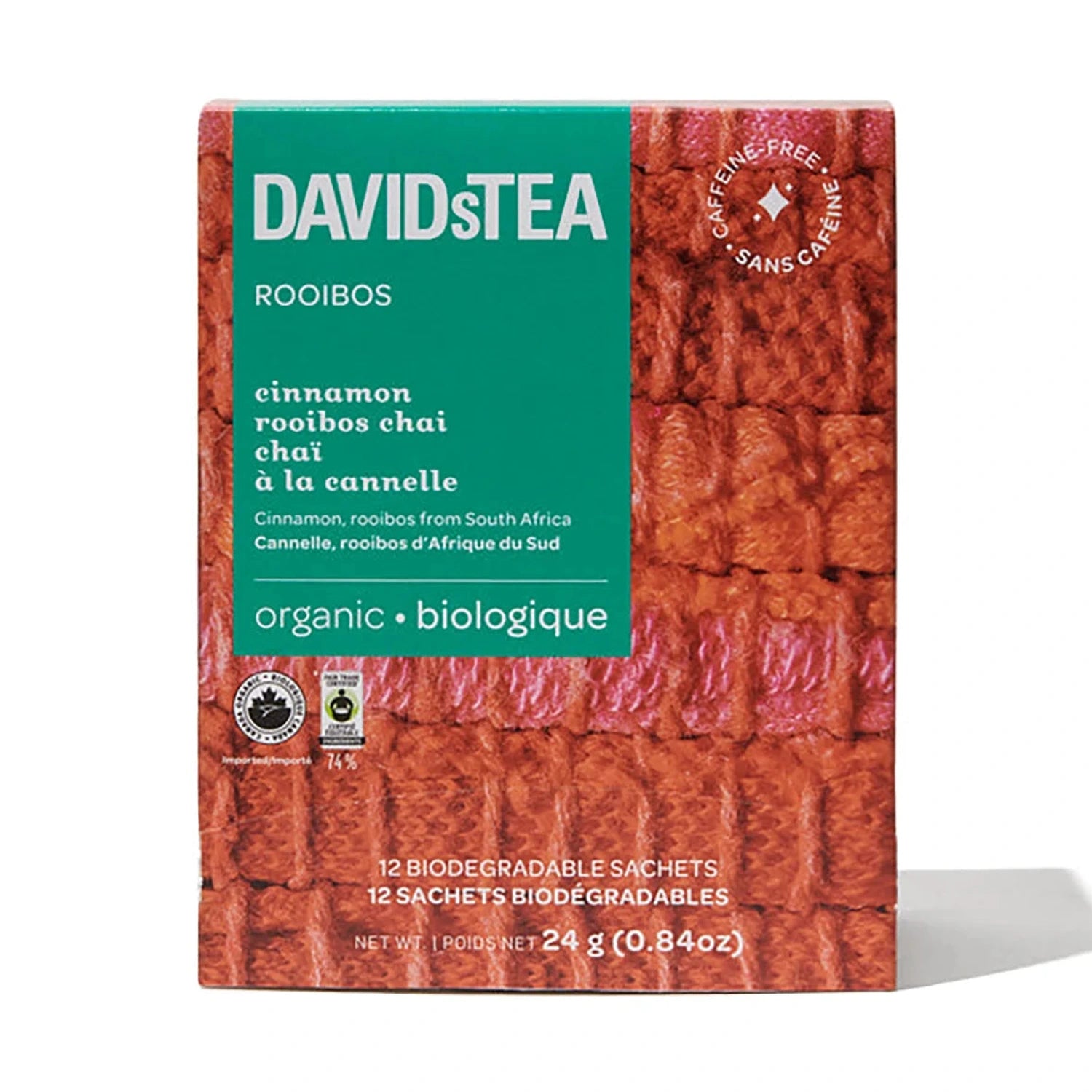 DavidsTea Organic Cinnamon Rooibos Chai Filterbag Tea, 12 Pack