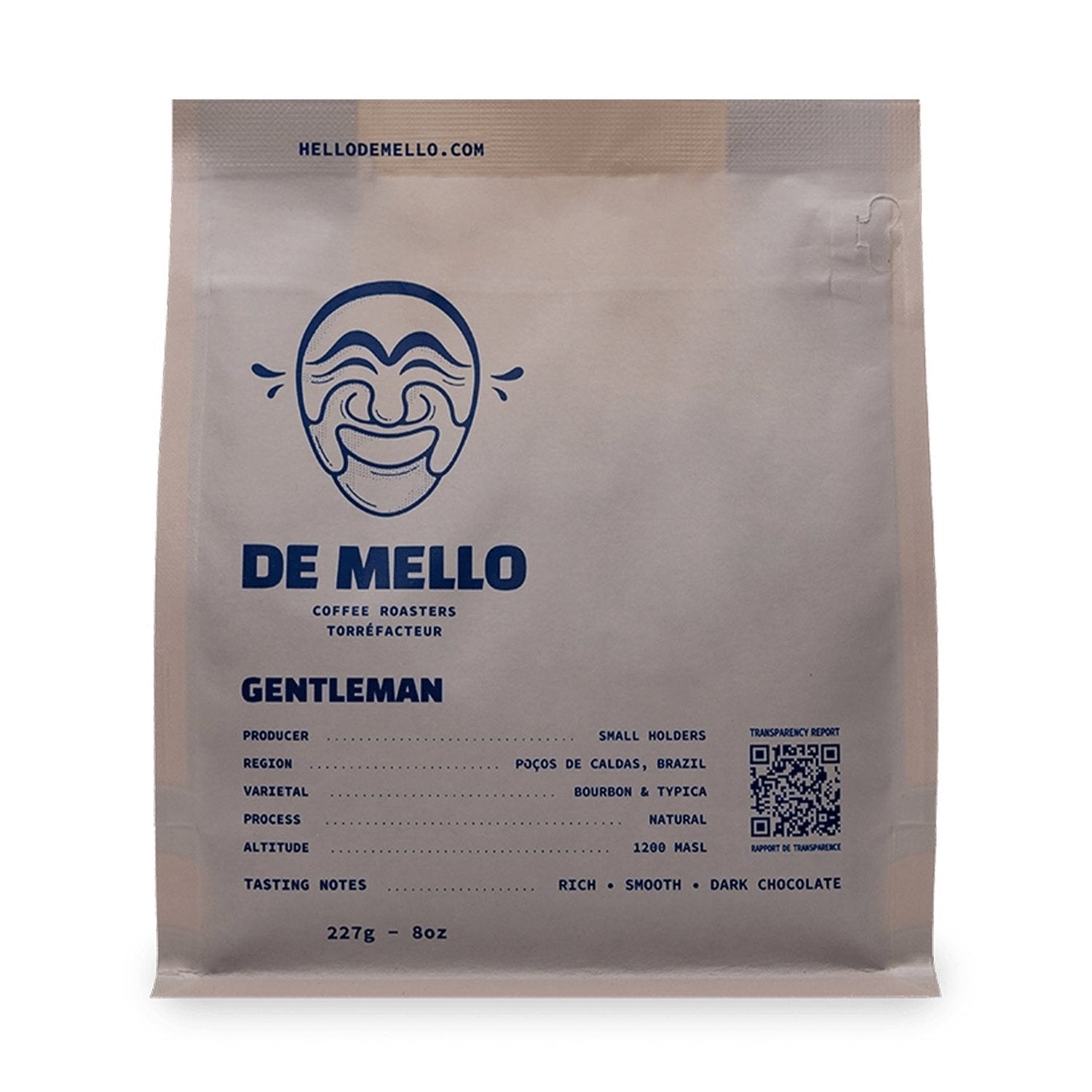 De Mello Gentleman Whole Bean Coffee, 227 g