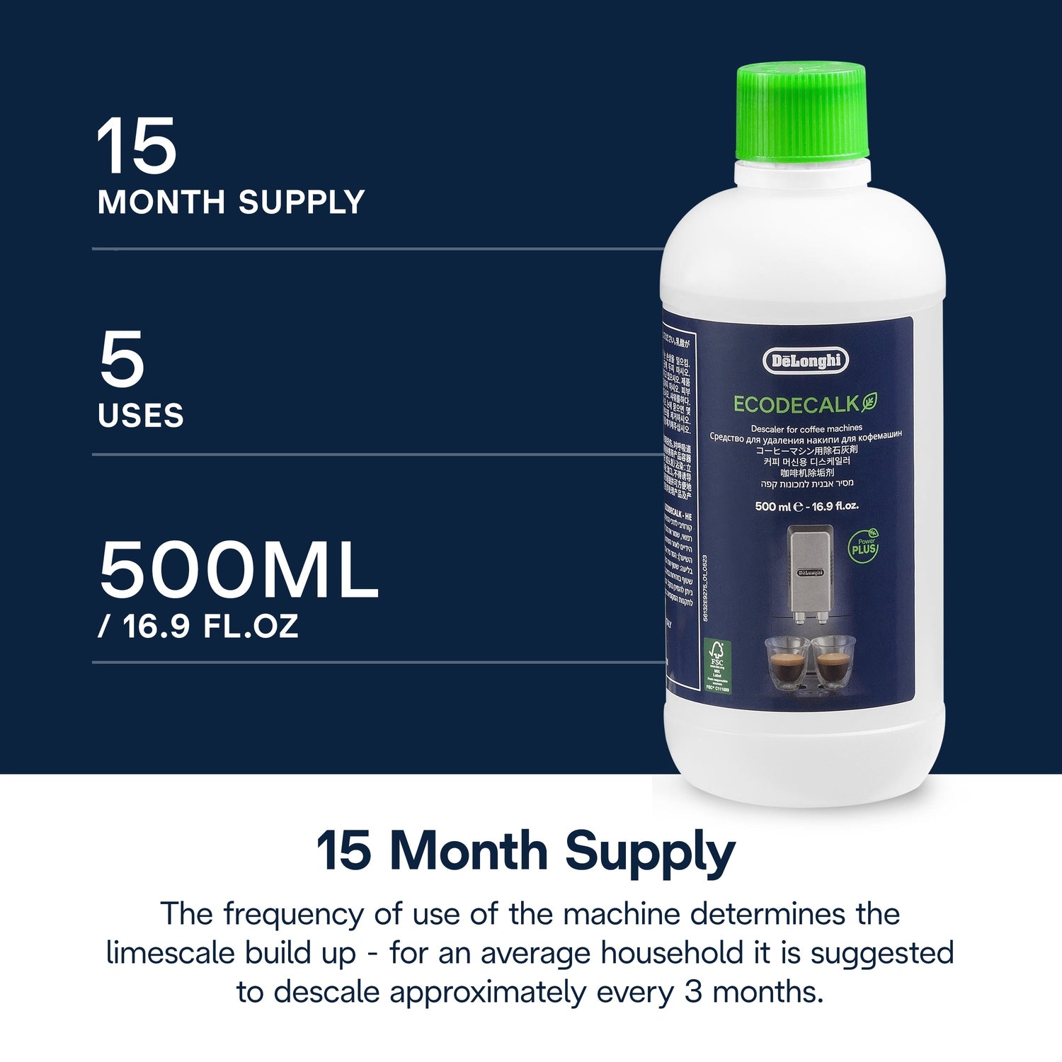 DeLonghi EcoDecalk Descaler Liquid 2 Pack, 500ml each