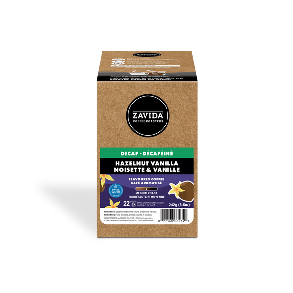 Zavida Decaf Hazelnut Vanilla Single Serve Coffee, 22 Pack