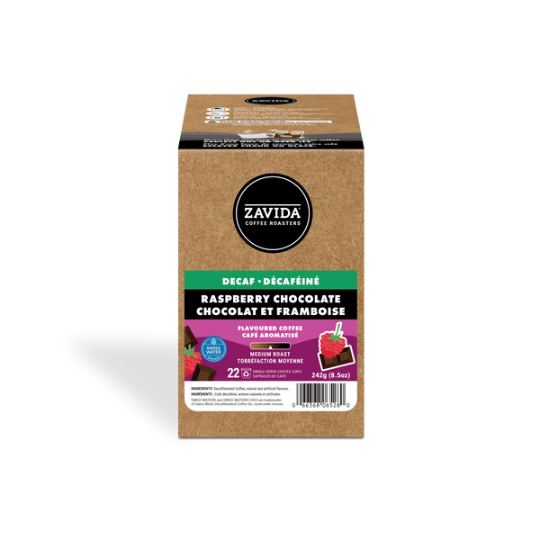 Zavida Decaf Raspberry Chocolate Single Serve Coffee, 22 Pack