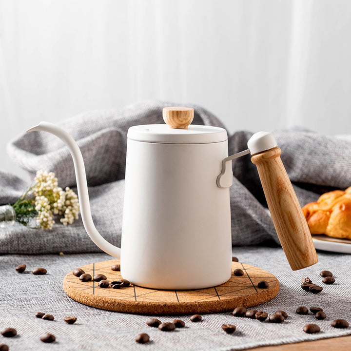 I.XXI Coffee Gooseneck Kettle with Walnut Handle 600ml, White