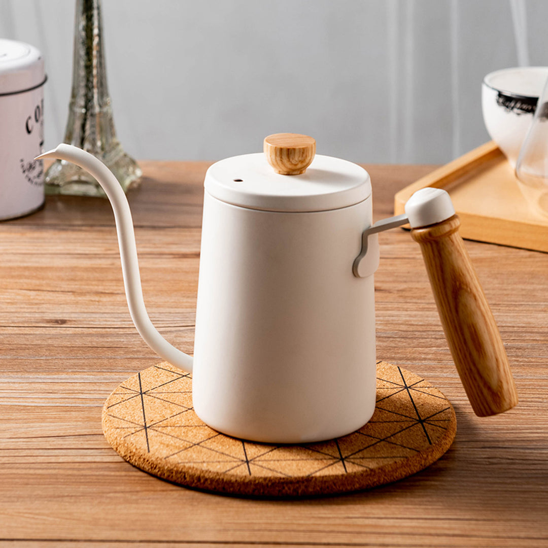 I.XXI Coffee Gooseneck Kettle with Walnut Handle 600ml, White