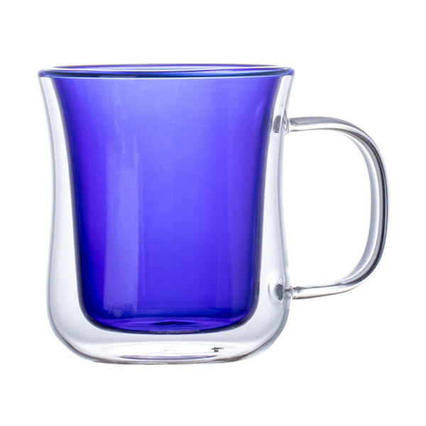 I.XXI Double Wall Blue Wave Glass Coffee Cup with Handle, 250ml