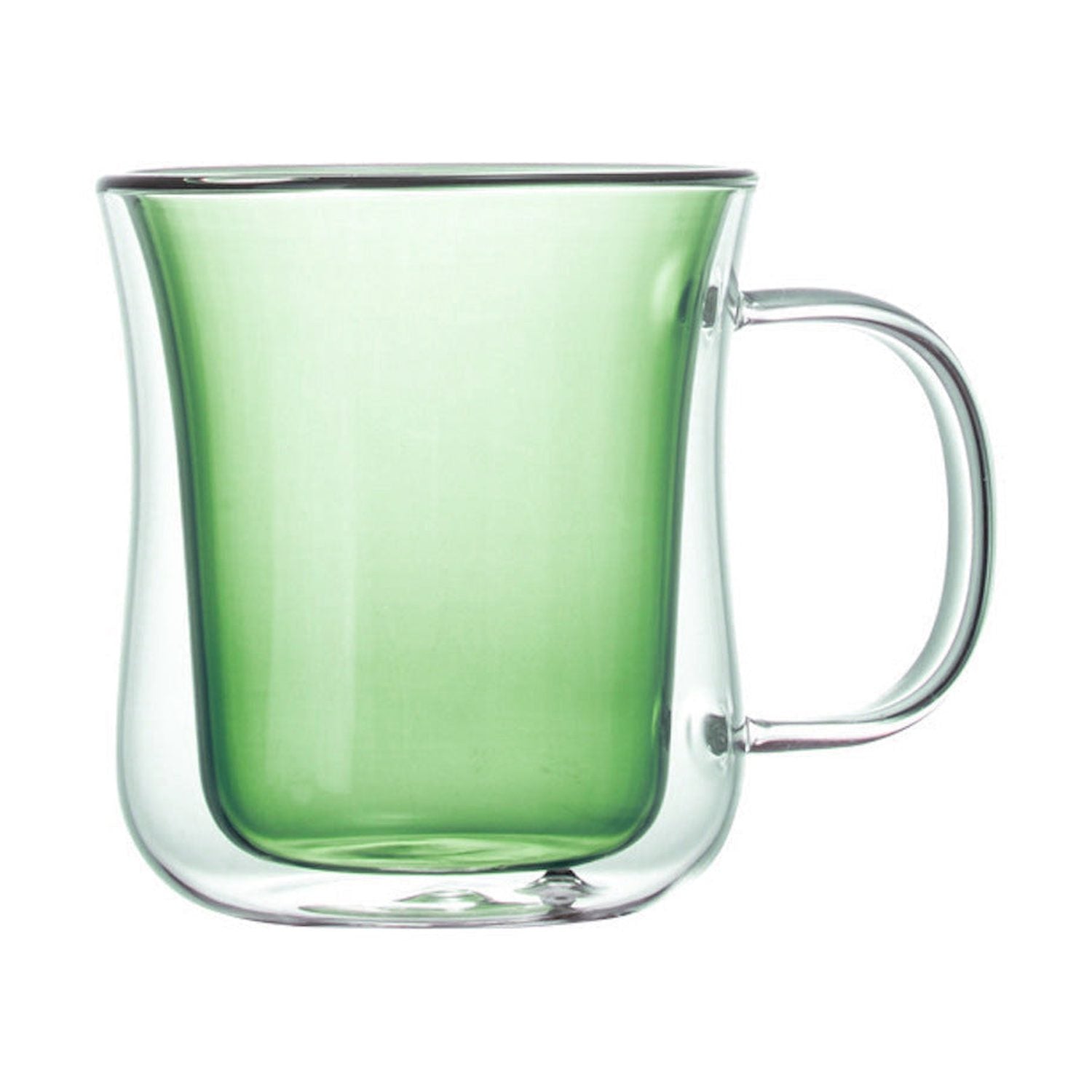 I.XXI Double Wall Green Wave Glass Coffee Cup with Handle, 250ml