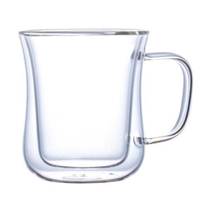 I.XXI Double Wall Wave Clear Glass Coffee Cup with Handle, 250ml