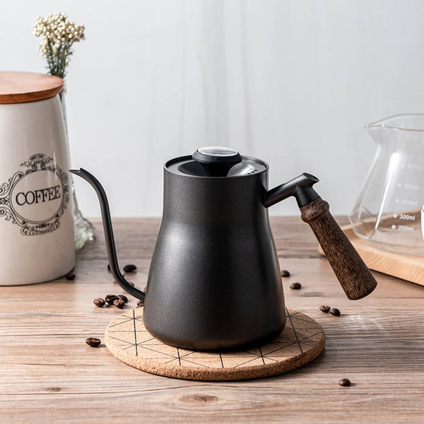 I.XXI Gooseneck Kettle Rosewood handle with Thermometer, Black