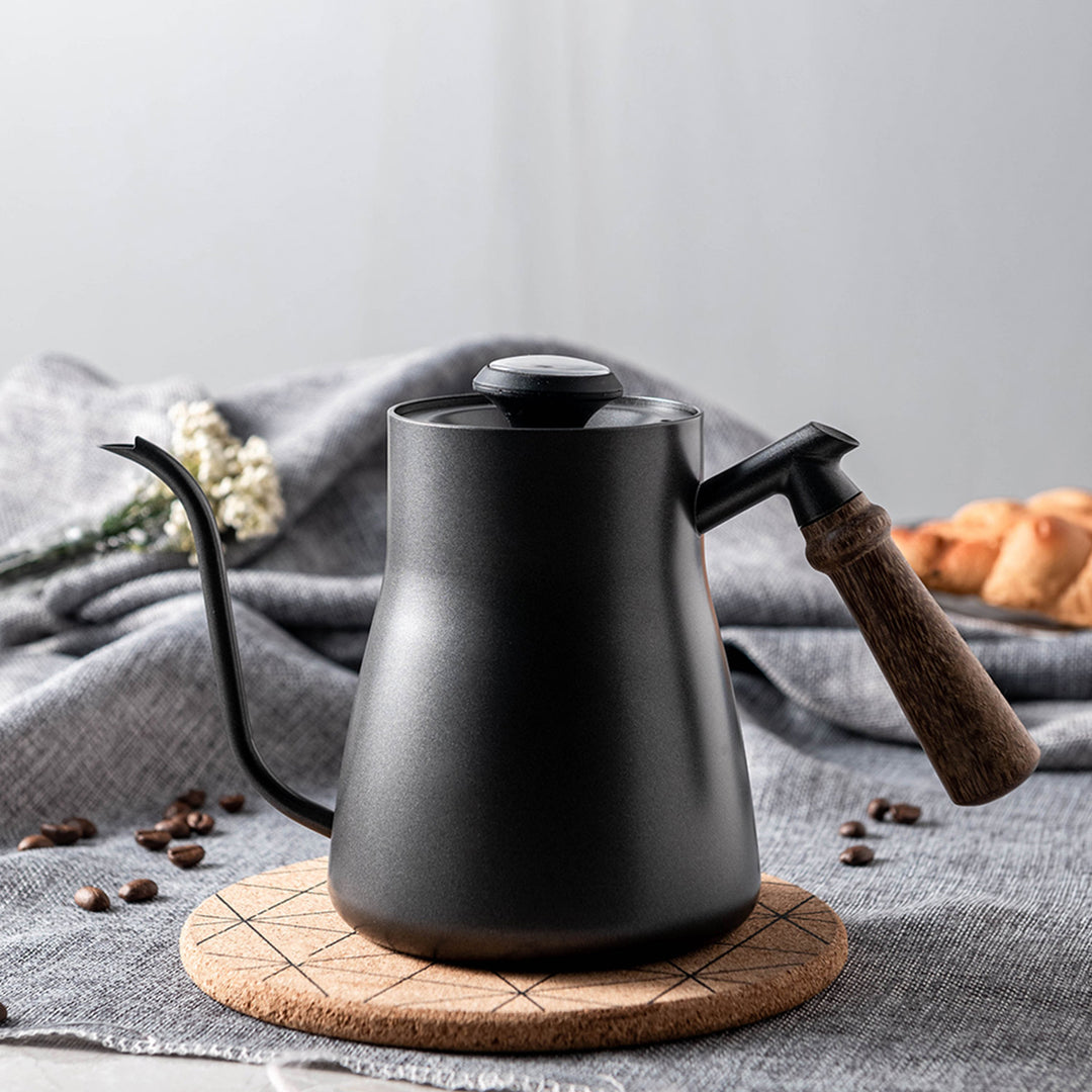 I.XXI Gooseneck Kettle Rosewood handle with Thermometer, Black