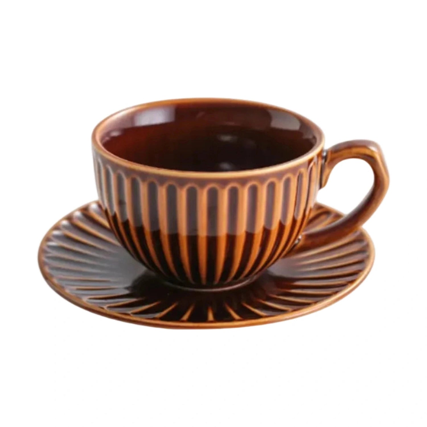 I.XXI Striped Coffee Mug with Saucer 220ml, Caramel
