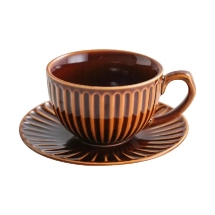 I.XXI Striped Coffee Mug with Saucer 220ml, Caramel