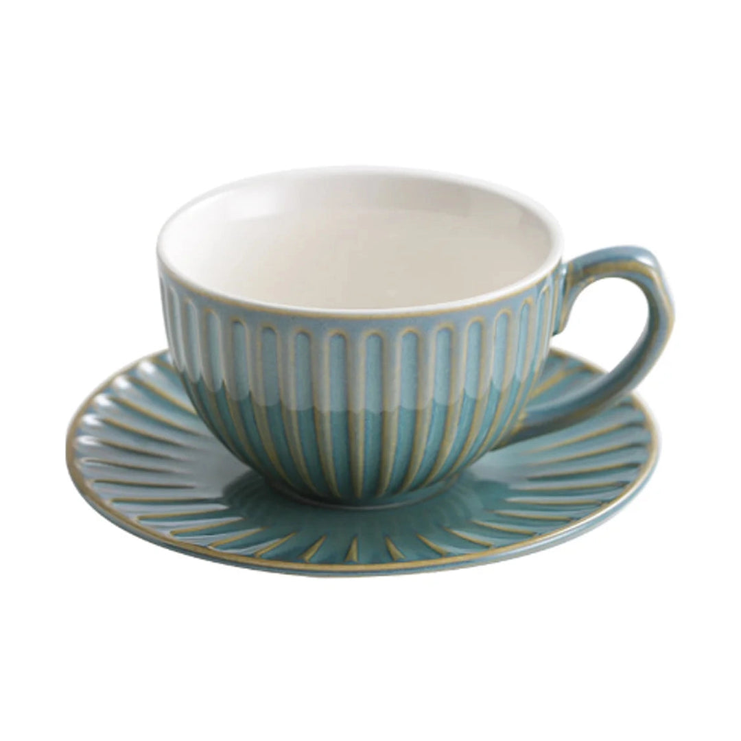 I.XXI Striped Coffee Mug with Saucer 300ml, Green