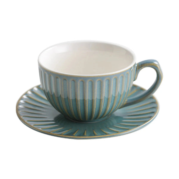 I.XXI Striped Coffee Mug with Saucer 300ml, Green