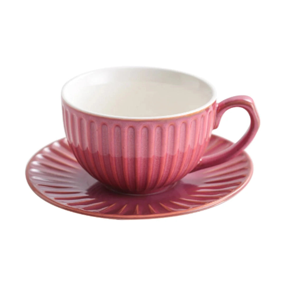 I.XXI Striped Coffee Mug with Saucer 300ml, Pink