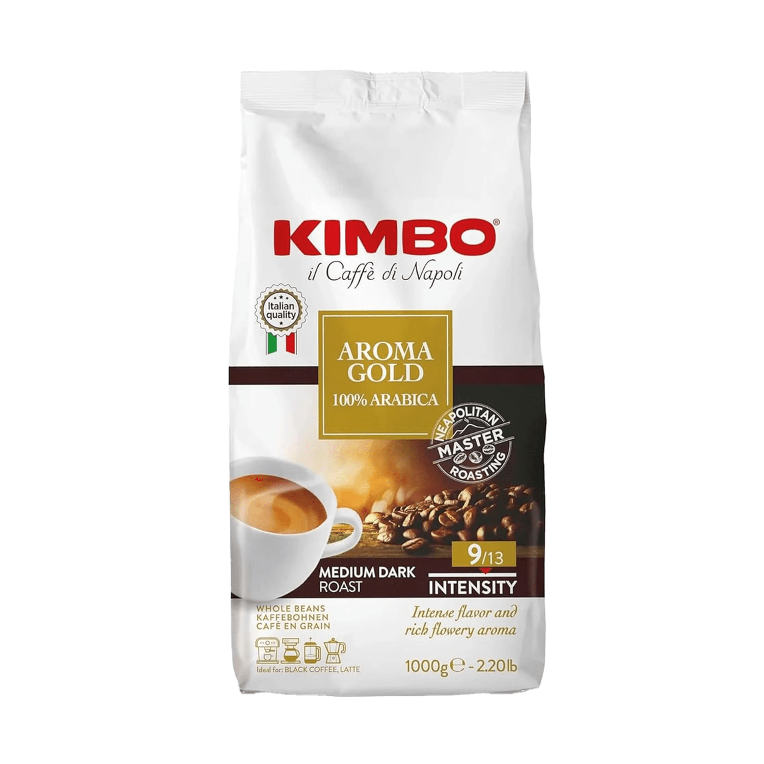 Kimbo Gold 100% Arabica Whole Bean Coffee, 1kg
