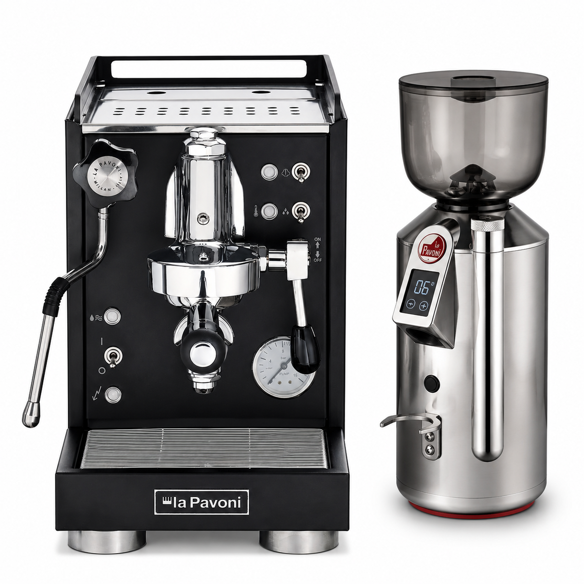 La Pavoni Mini Cellini Nera & Cilindro Bundle, Black & Stainless Steel