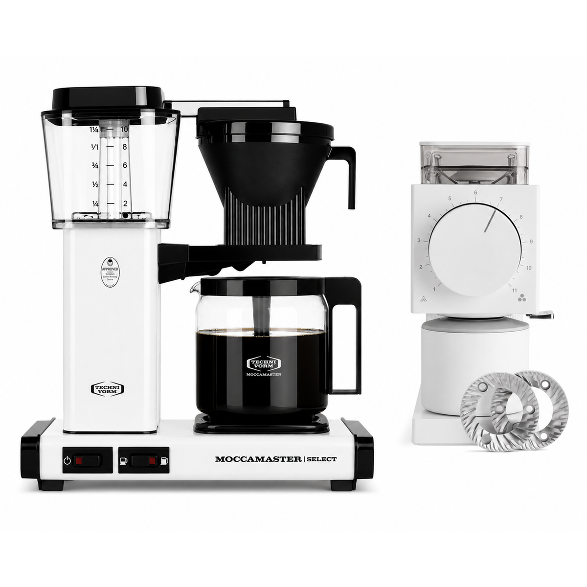 Moccamaster KBGV Select Brewer Matte White & Fellow Ode Gen 2 Grinder White Bundle