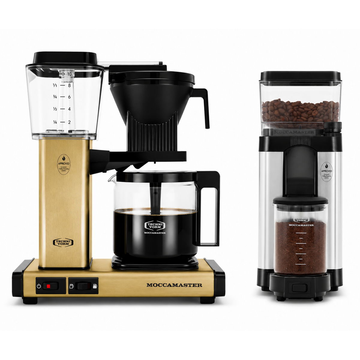 Moccamaster KBGV Select Brushed Gold Coffee Maker and KM5 Grinder