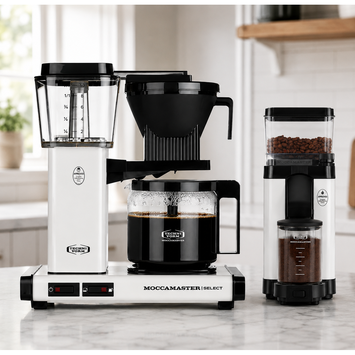 Moccamaster KBGV Select Coffee Maker, Off White & KM5 Grinder White