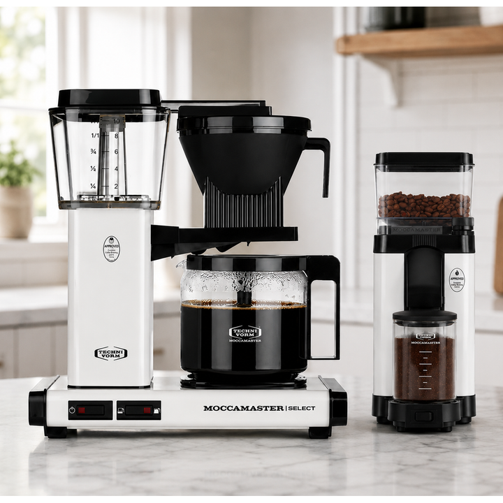 Moccamaster KBGV Select Coffee Maker, Off White &amp; KM5 Grinder White