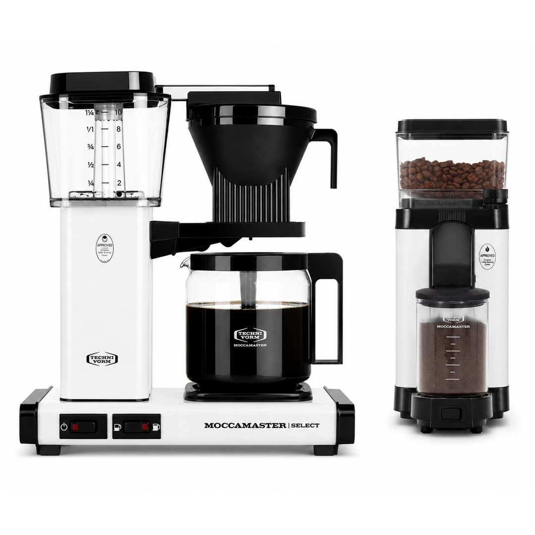 Moccamaster KBGV Select Matte White and KM5 Grinder Matte White