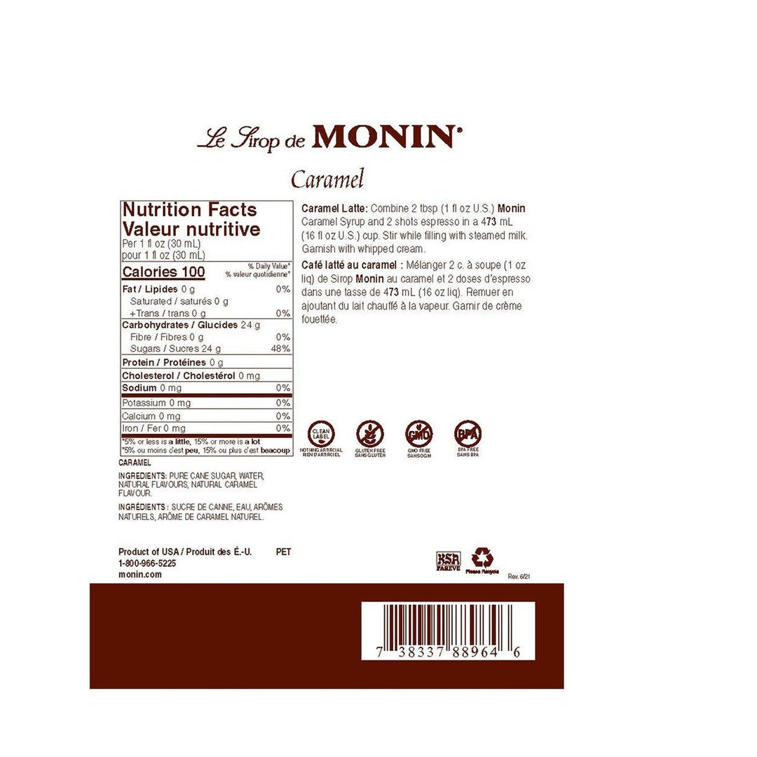 Monin Caramel Syrup, 1L Bottles