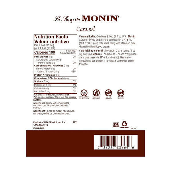 Monin Caramel Syrup, 1L Bottles