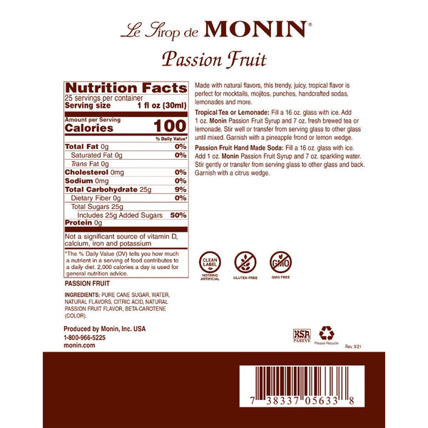 Monin Passion Fruit Syrup, 1L Bottle