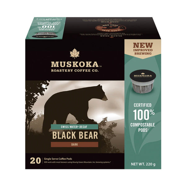 Muskoka Roastery Coffee Co. Black Bear SWP Decaf Single Serve Coffee, 20 Pack
