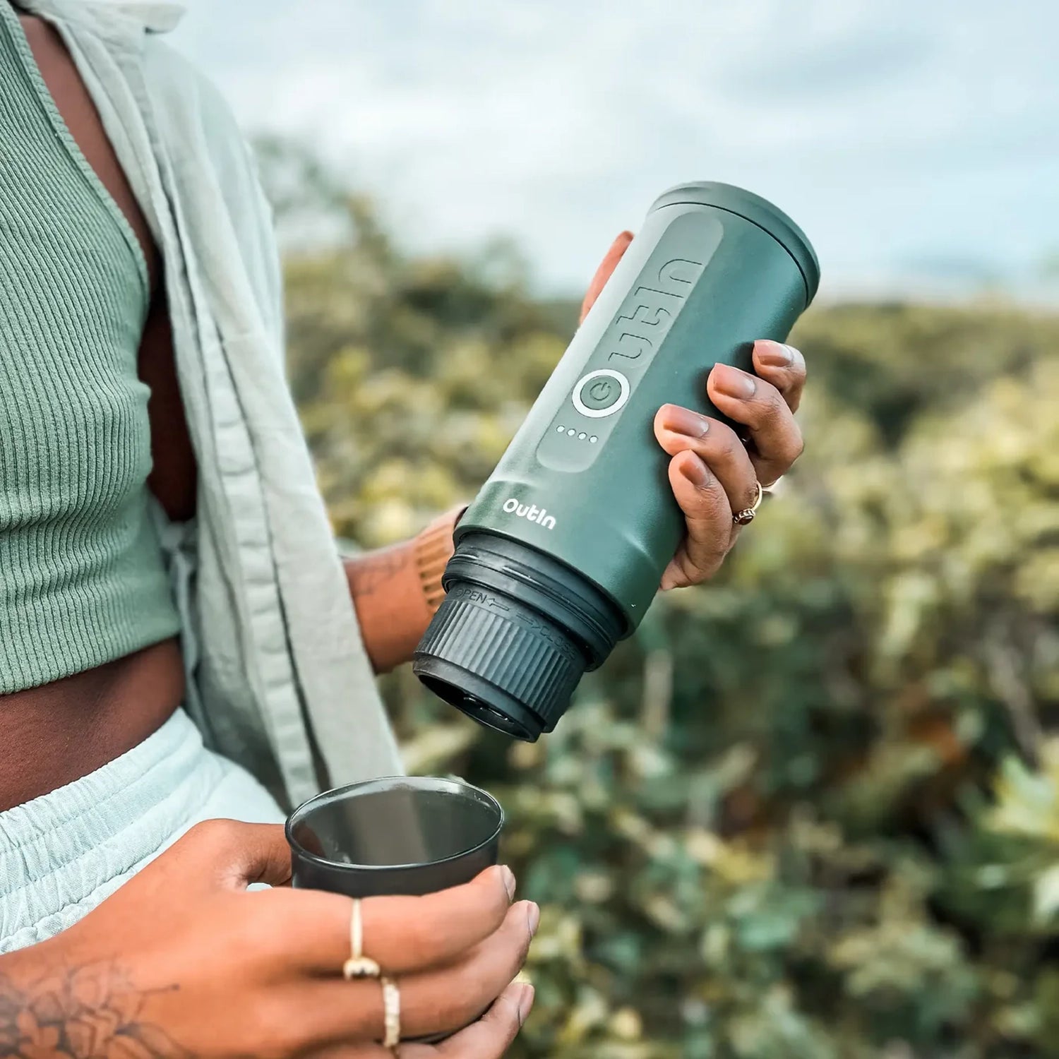 OutIn Nano Portable Electric Espresso Machine, Forest Green