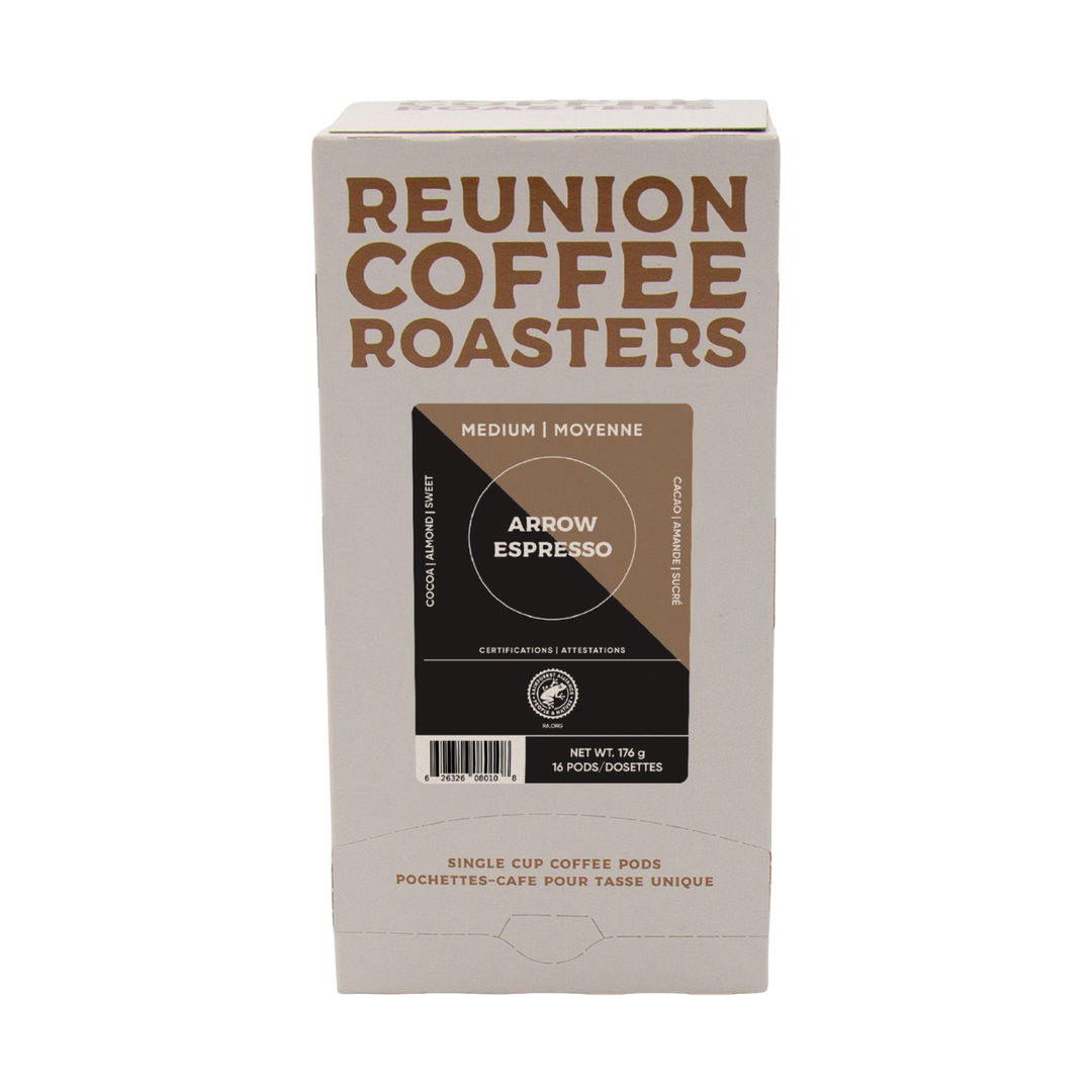 Reunion Coffee Roasters Arrow Espresso Pods, 16 Pack