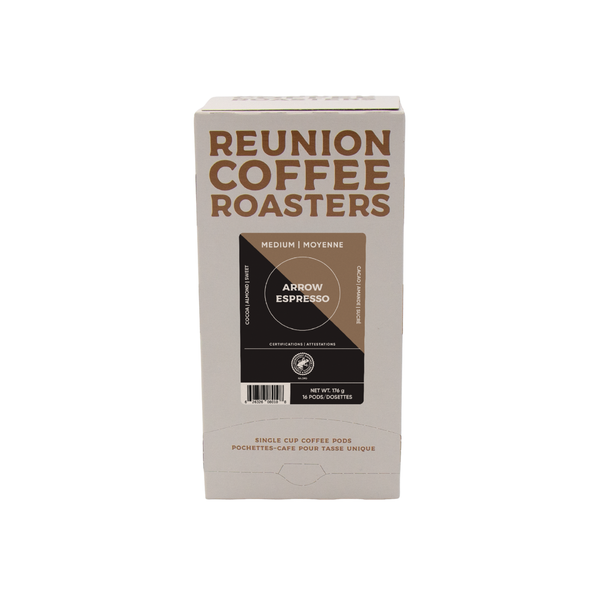 Lot de 16 dosettes de café expresso Arrow de Reunion Coffee Roasters