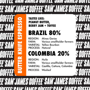 Sam James Whole Bean Coffee, Espresso 12oz