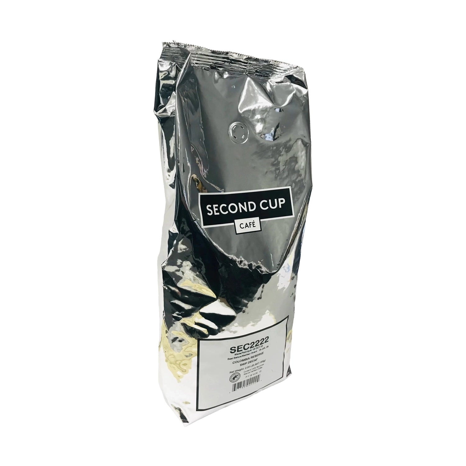 Second Cup Colombian Reserve SWP Decaf Whole Bean Coffee, 2 lb