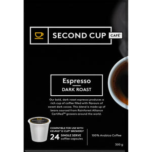 Second Cup Espresso Dark Roast Single Serve Coffee 24 Pack