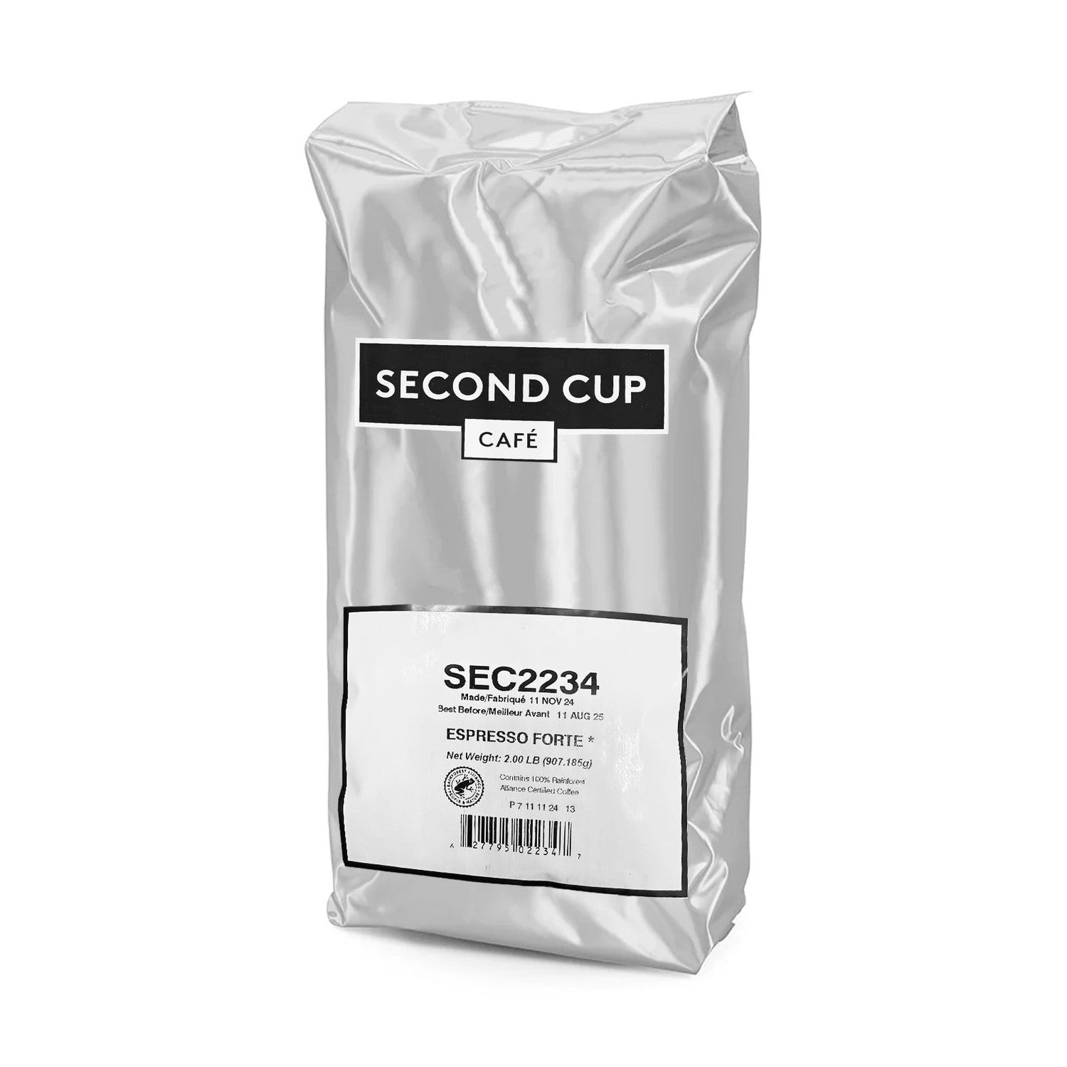 Second Cup Espresso Forte Dark Whole Bean Coffee, 2 lb