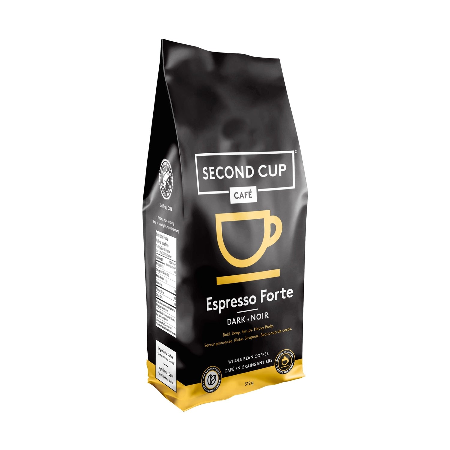 Second Cup Espresso Forte Dark Whole Bean Coffee, 312 g