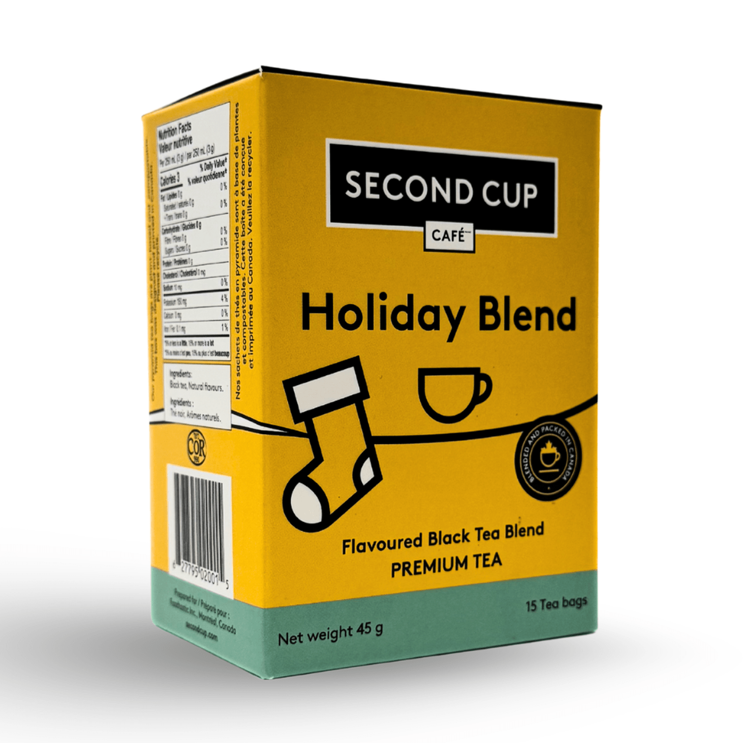 Second Cup Holiday Blend Filterbag Tea, 15 Pack