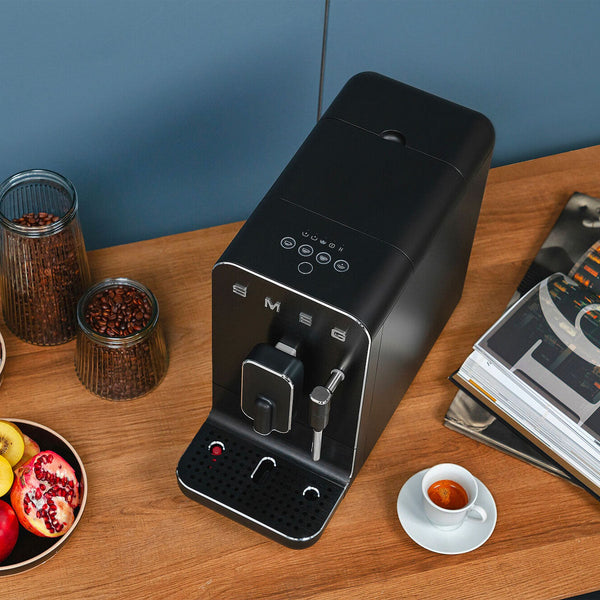 Smeg Super Automatic Espresso Machine with Steam Wand, Full Black #BCC12FBMUS