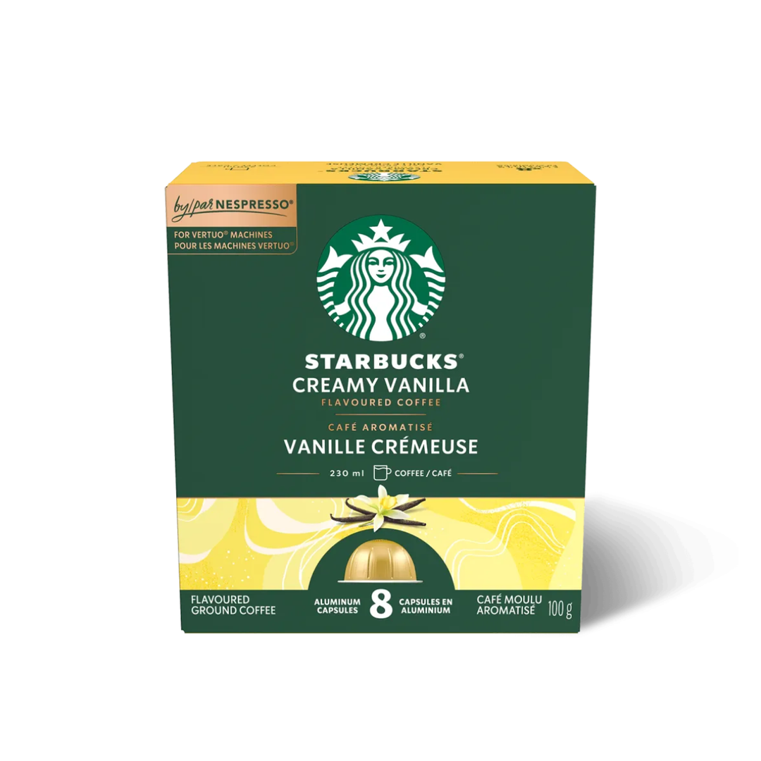 Starbucks Creamy Vanilla Flavoured Coffee Nespresso® VertuoLine Compatible Capsules, 8 Pack