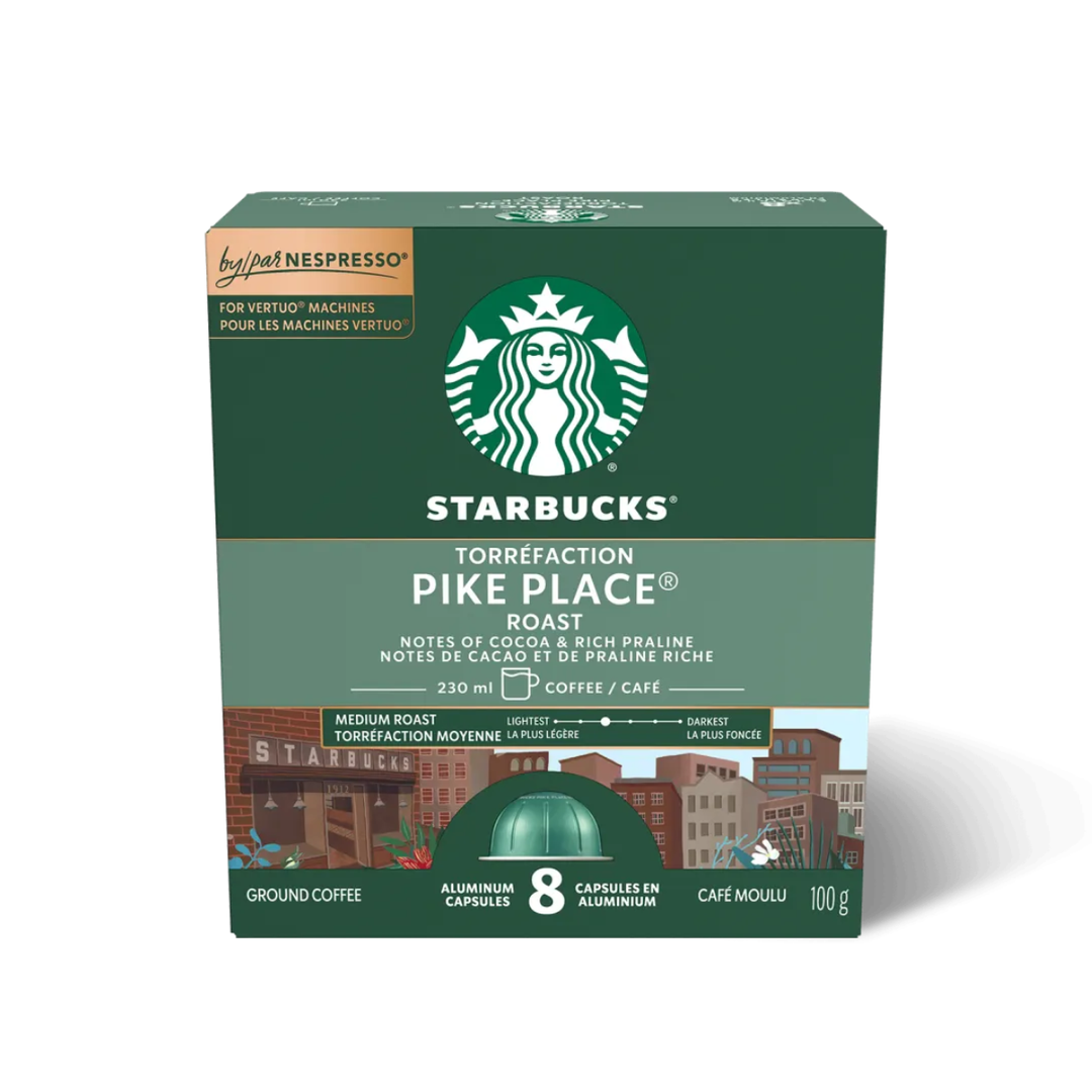 Starbucks Pike Place 230ml Coffee Nespresso® VertuoLine Compatible Capsules, 8 Pack